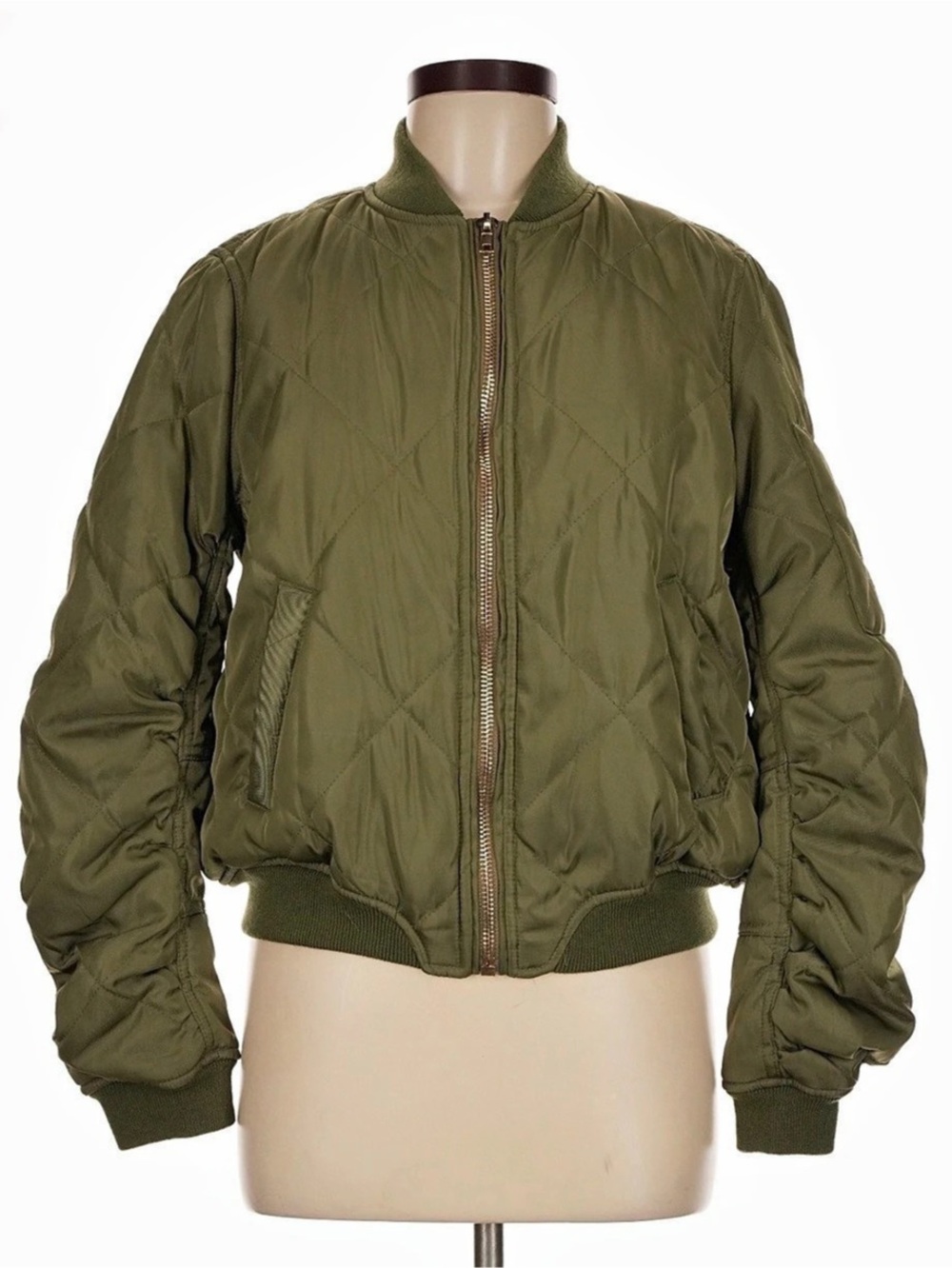 Lulus Style Expedition Olive Green Quilted Bomber Jacket Medium
